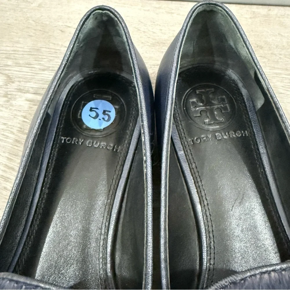 Tory Burch Loafers Gemini Link Leather & Pony Hair in Navy